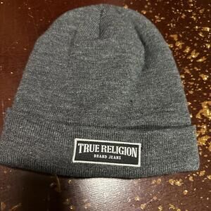 True religion, gray unisex winter beanie